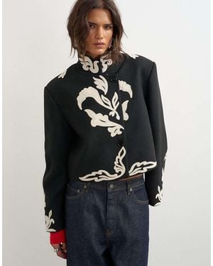 TOPSHOP Chaqueta Bordada En Contraste En - Azul