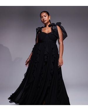 ASOS Curve Maxi Dress With Waterfall Ruffles And Tie Straps - Black