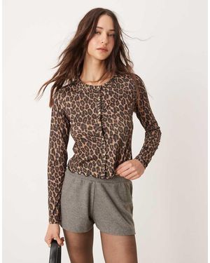 New Look Tissue Mesh Cardigan - Brown