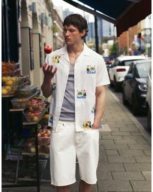 TOPMAN Short Sleeve Square Embroidered Shirt - White