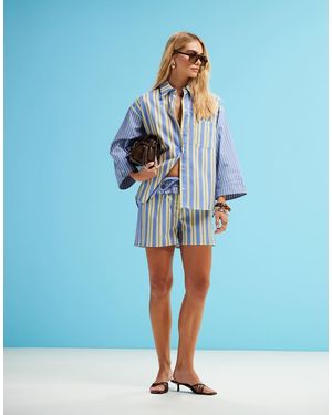 laagam Caos Poplin Oversized Shirt - Blue