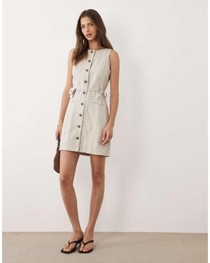 Y.A.S Vestido De Sastre Corto Blanco Pimienta Con Detalle De Lazada Con Monedero De Mezcla De Lino - Neutro