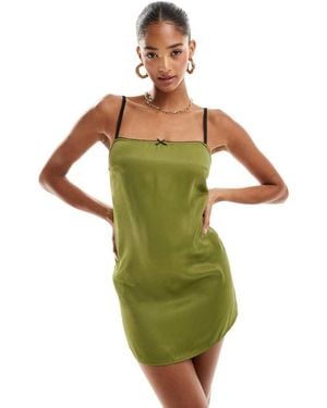 Pull&Bear Bow Detail Strappy Satin Mini Dress - Green