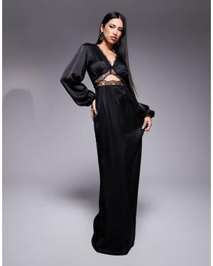 Never Fully Dressed Mimi Long Sleeve Lace Cut-out Slip Maxi Dress - Blue