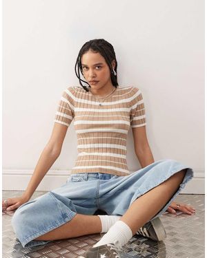 Noisy May Short Sleeve Rib Knit Top - Blue