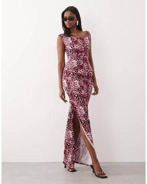 Juicy Couture Exclusivité - - robe longue fendue sur le côté avec logo à strass et imprimé léopard - Rose