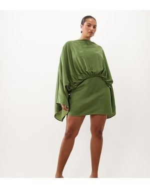 ASOS Asos Design Curve Cape Sleeve Open Back Mini Dress With Tassels - Green