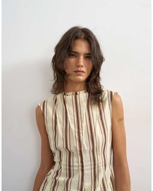 TOPSHOP Co-ord Grown On Neck Pin Tuck Top - Brown
