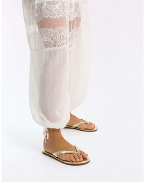 Bershka Flat Thong Sandals - White