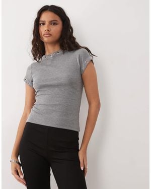 ASOS Short Sleeve With Stud Detail Top - Grey