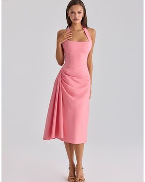 House Of Cb Ysabella Warm Rose Print Cotton Midi Sundress - Pink