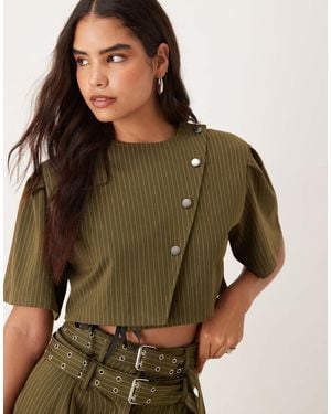 Ghospell Cropped Pinstripe Top Co-ord - Brown