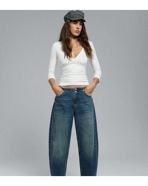 Stradivarius Petite Pantaloni Barrel Regolabili - Blu