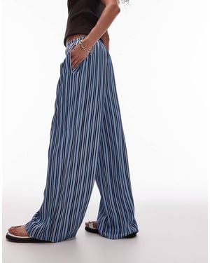 TOPSHOP Co Ord Satin Tie Waist Wide Leg Trouser - Blue