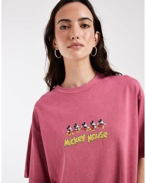 ASOS Disney Oversized Washed T-shirt With Mickey Mouse Print - Pink