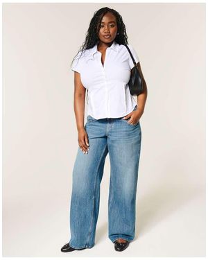 Hollister Ultra Low-Rise Medium Wash Baggy Jeans - Blue