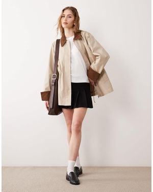 Y.A.S Corduroy Trim Twill Barn Jacket - Natural