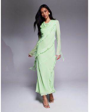 DASKA Chiffon Ruffle Maxi Dress - Green