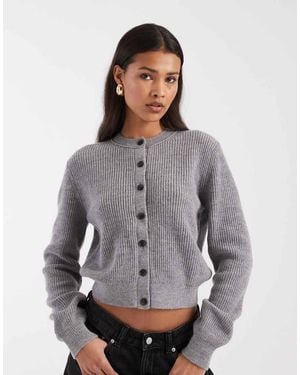 & Other Stories Wool Cotton Blend Slim Cardigan - Grey