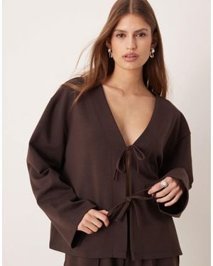 ASOS Co-ord Interlock Oversized Top With Bow Tie Detail - Brown