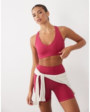 4505 Active V-neck Racer Back Medium Support Sports Bra - Red
