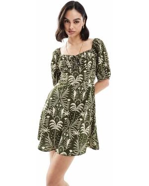 Wednesday's Girl Mini-Jurk Met Pofmouwen En Palmprint - Groen