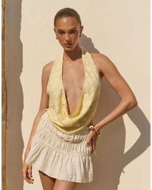 The Frolic Exclusive Shirred Tie Side Frill Mini Skirt - Natural