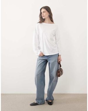 ASOS T-Shirt Oversize Monospalla A Maniche Lunghe Bianca - Bianco