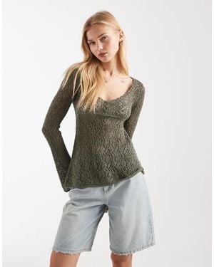 Hollister Long Sleeve Boho Babydoll Top - Gray