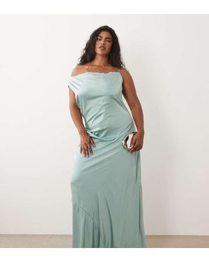 Tfnc Plus Vestido De Dama De Honor Largo Azul Asimétrico De Satén De -Verde