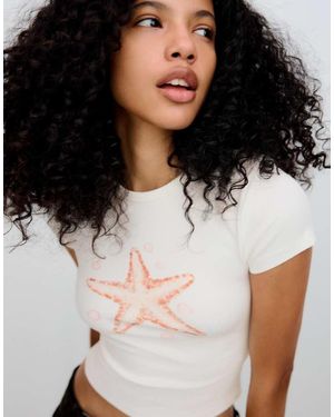 Bershka Short Sleeve Sequin Print T-shirt - White