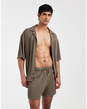 ASOS Pantaloncini Da Bagno Plissé Marroni Taglio Medio - Marrone