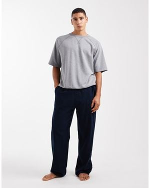 ASOS Pantalones De Estar Por Casa Azul Marino De Algodón Cepillado De