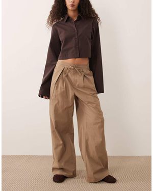 Threadbare Pantaloni A Fondo Ampio Color Moka Con Allacciatura - Marrone
