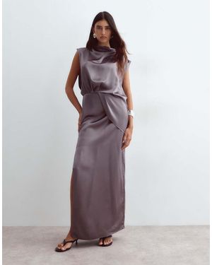 ARRANGE Satin Minimal Draped Open Side Column Maxi Dress - Purple