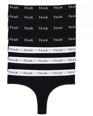 French Connection 7 Pack Cotton Fcuk Ladies Thongs - Black