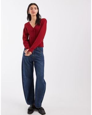 ASOS Cardigan Doppiopetto Con Scollo A V, Maniche A Palloncino E Fondo A Pieghe Rosso - Blu