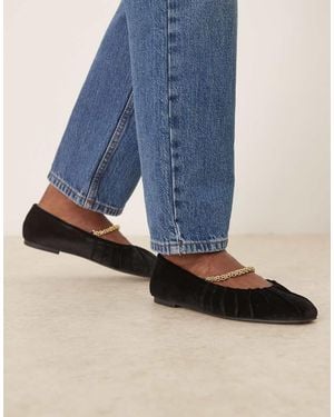 ASOS Lark Chain Detail Mary Jane Ballets - Blue