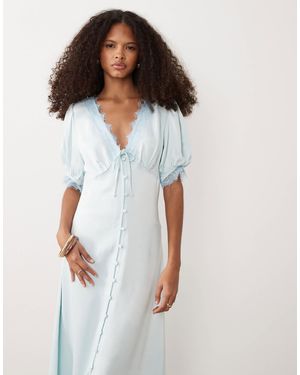 Miss Selfridge Satin Lace Trim Button Through Maxi Dress - White
