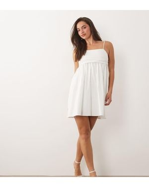 Fashionkilla Exclusive Cotton Rich Poplin Cami Ruched Bust Detail Babydoll Mini Dress - White