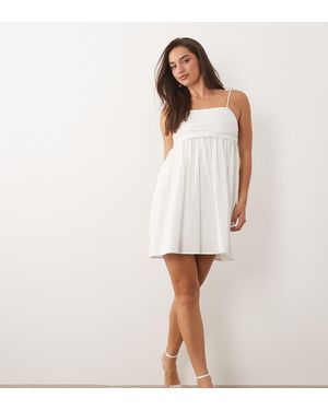 Fashionkilla Exclusive Poplin Cami Ruched Bust Detail Babydoll Mini Dress - White