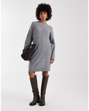 Pieces Cable Knitted Mini Dress - Grey