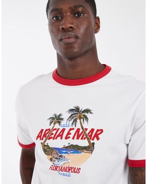 ASOS Regular-Fit Recht T-Shirt Met Gekleurd Randje En Strand-Print - Wit