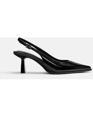 Pull&Bear Slingback Schoenen Van Vinyl Met Kittenhak - Zwart