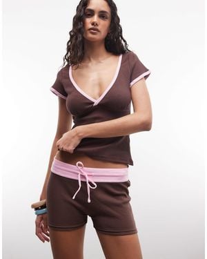 Princess Polly Baseline Low Waist Tie Waist Mini Shorts Co-Ord - Brown