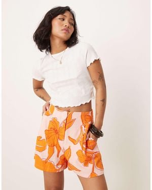 ASOS Asos Design Petite High Waist Seam Detail Tailored Shorts With Linen - Orange