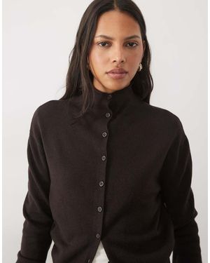 Threadbare Cárdigan De Punto Con Cuello Alzado En Chocolate - Negro