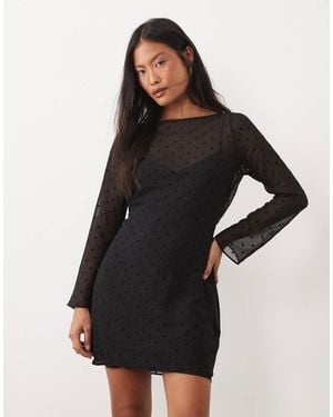 Nobody's Child Petite Priya Mesh Overlay Mini Dress - Black