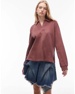 ASOS Heavyweight Rugby Collar Long Sleeve Tee - Red