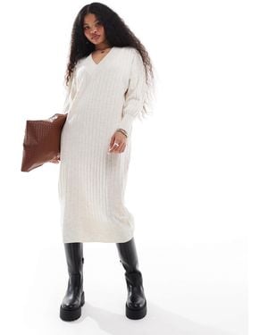 Only Petite Knitted V Neck Maxi Dress - Natural